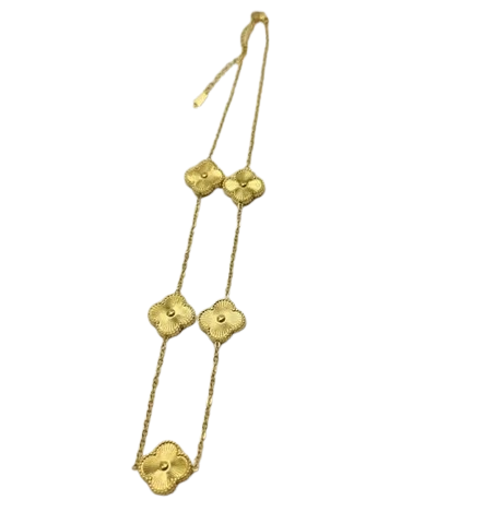CD012 | Cadena con dijes tréboles de cuatro hojas en acero dorado