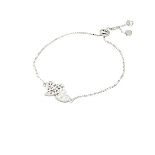PQ042 | Pulsera ajustable en acero blanco dos corazones y circonias