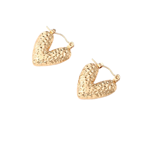 AD032 | Aros en acero dorado corazón texturado