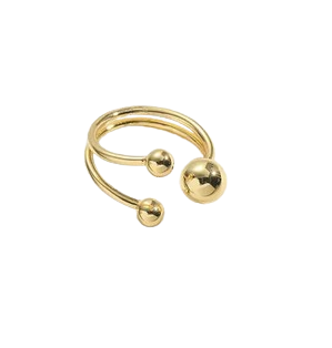 RD004 | Anillo abierto en acero dorado tres esferas