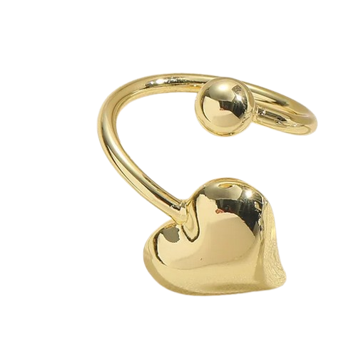 RD003 | Anillo abierto en acero dorado corazón y esfera