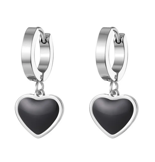 AQ024 | Aros colgante luna en acero inoxidable y esmaltado negro