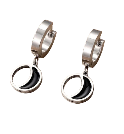 AQ025 | Aros colgante luna en acero inoxidable y esmaltado negro