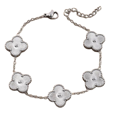 PQ006 | Pulsera en acero inoxidable tréboles de cuatro hojas