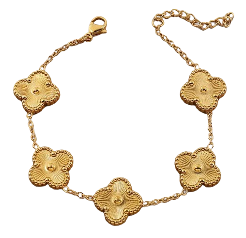 PD005 | Pulsera en acero dorado tréboles de cuatro hojas