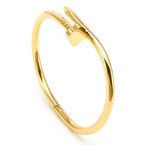 PD028 | Esclava en acero dorado clavo con trébol