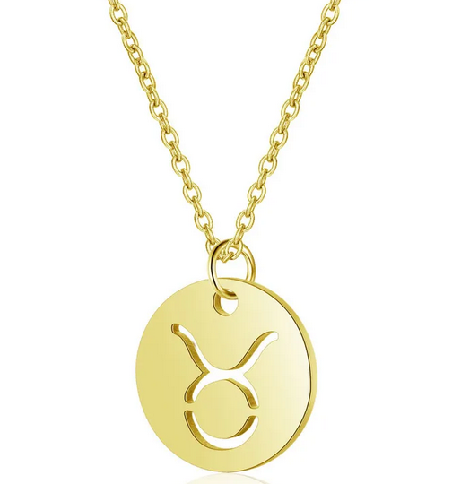CD007 | Cadena con dije signo zodíaco en acero dorado y piedra de nacimiento