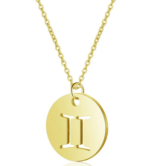 CD007 | Cadena con dije signo zodíaco en acero dorado y piedra de nacimiento
