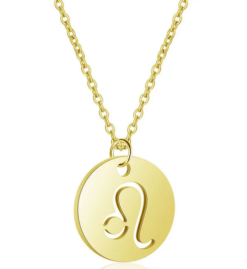 CD007 | Cadena con dije signo zodíaco en acero dorado y piedra de nacimiento