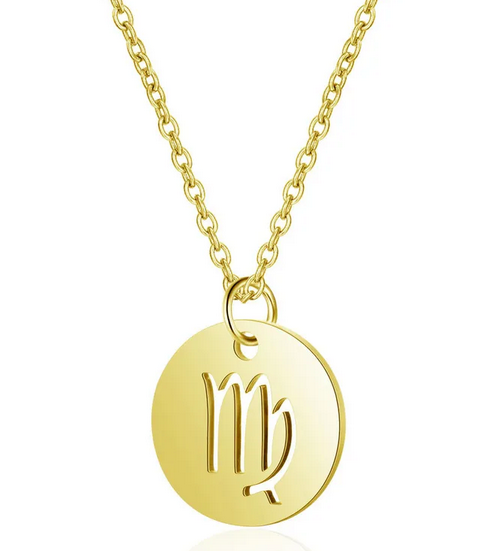 CD007 | Cadena con dije signo zodíaco en acero dorado y piedra de nacimiento