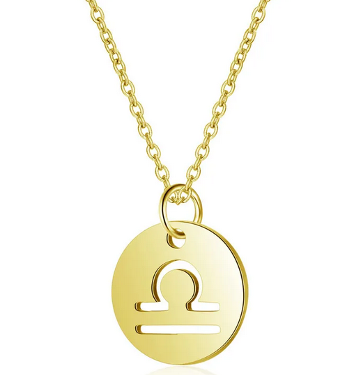 CD007 | Cadena con dije signo zodíaco en acero dorado y piedra de nacimiento