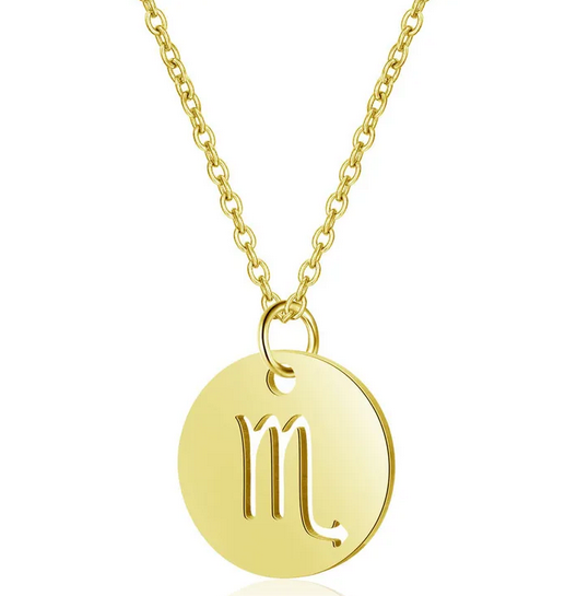 CD007 | Cadena con dije signo zodíaco en acero dorado y piedra de nacimiento