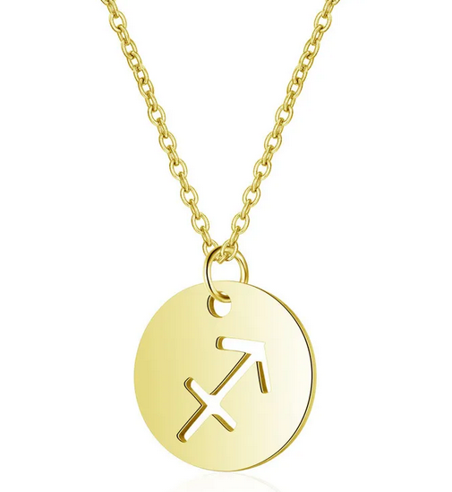 CD007 | Cadena con dije signo zodíaco en acero dorado y piedra de nacimiento