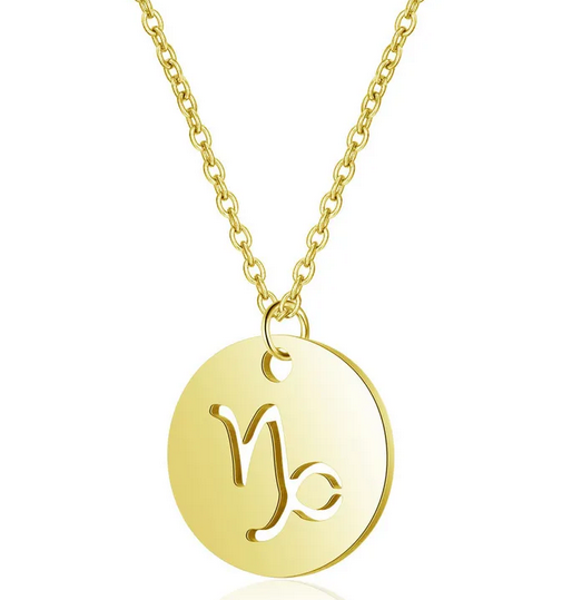 CD007 | Cadena con dije signo zodíaco en acero dorado y piedra de nacimiento