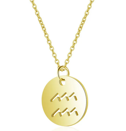 CD007 | Cadena con dije signo zodíaco en acero dorado y piedra de nacimiento
