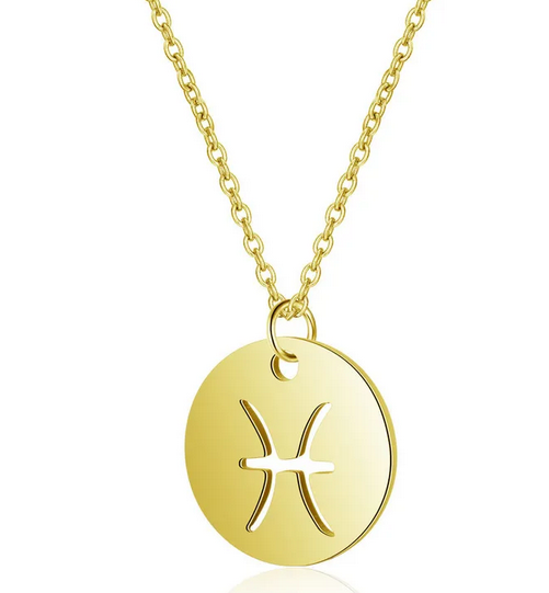 CD007 | Cadena con dije signo zodíaco en acero dorado y piedra de nacimiento