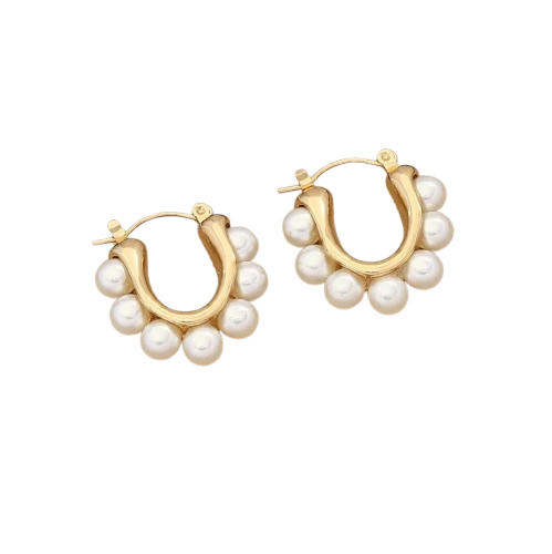 AD030 | Aros en acero dorado y perlas