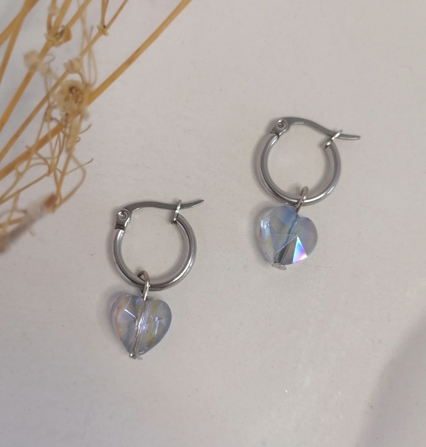 AQ045 | Aros en acero inoxidable con corazón de cristal