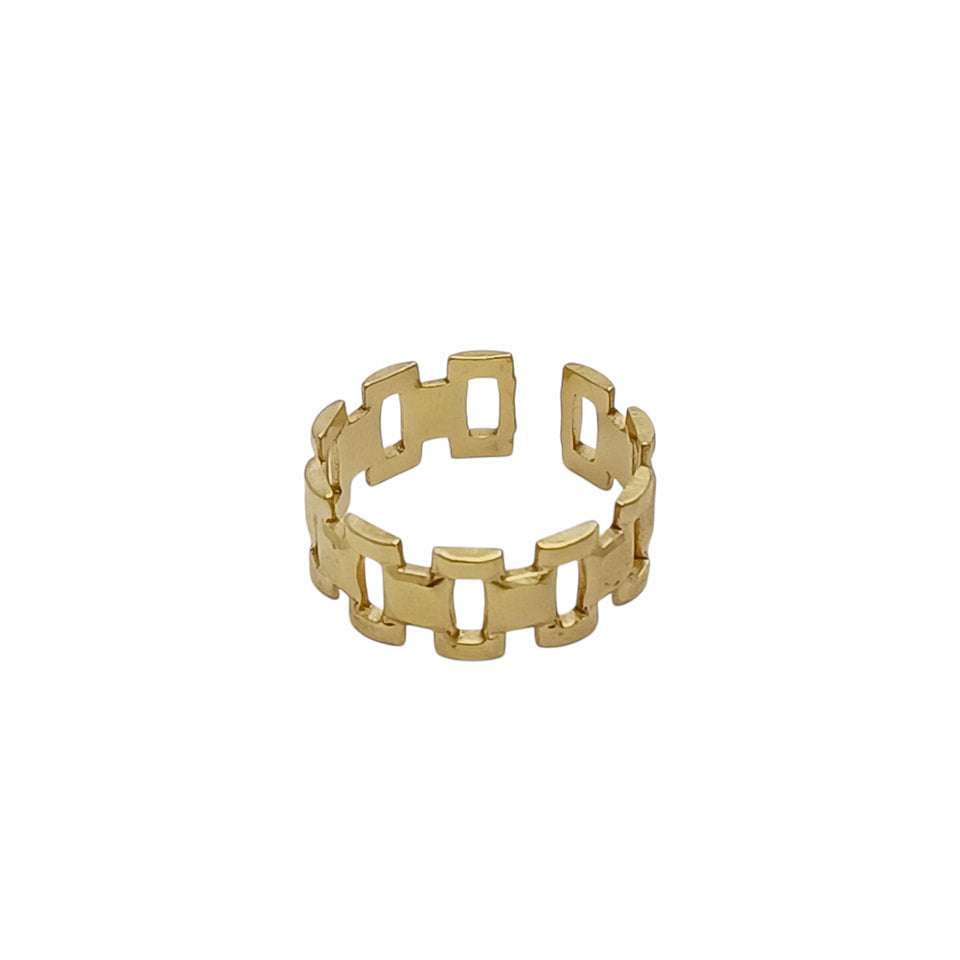 RD012 | Anillo acero dorado regulable geométrico