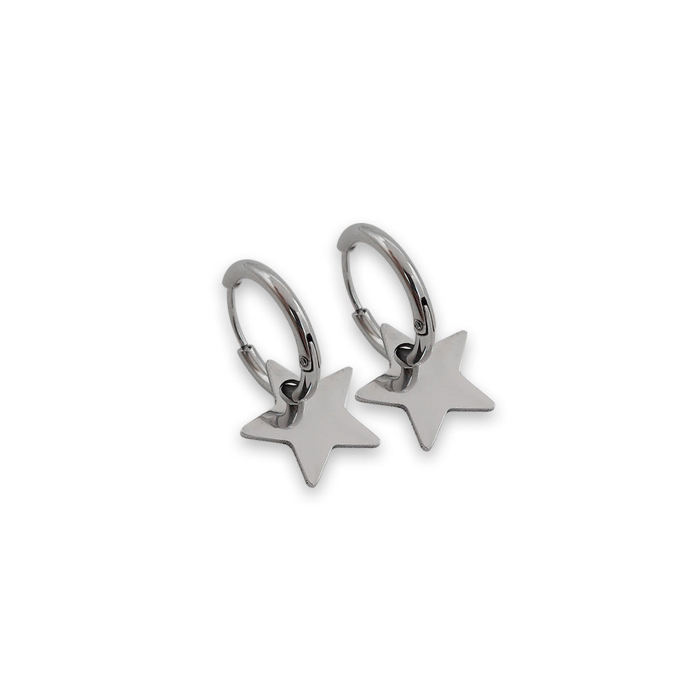 AQ005 | Aros en acero inoxidable con estrella colgante