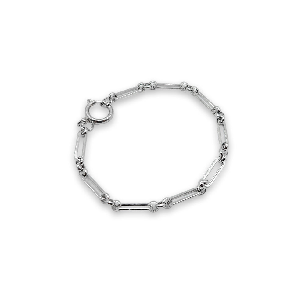 PQ008 | Pulsera con cierre marinero y dije en acero blanco