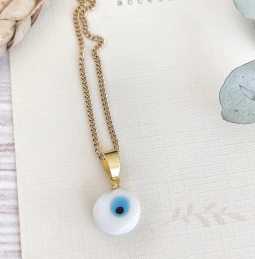 CD011 | Collar en acero dorado amuleto ojo protector