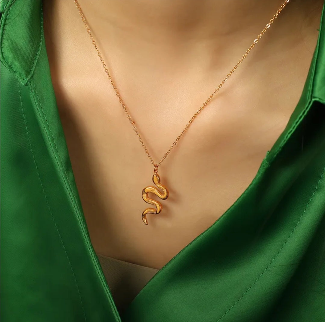 CD029 | Cadena con dije serpiente en acero dorado