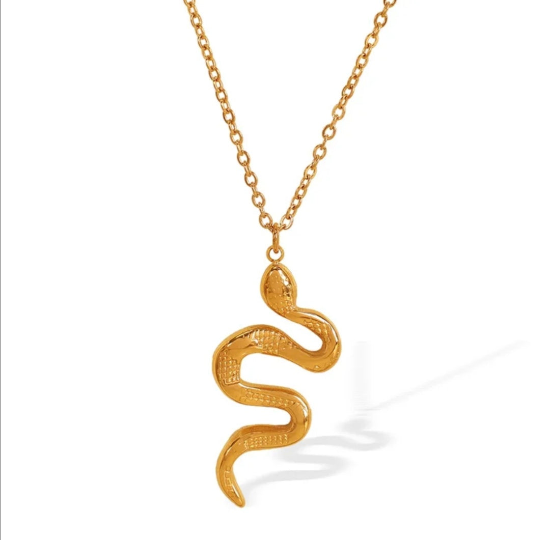 CD029 | Cadena con dije serpiente en acero dorado