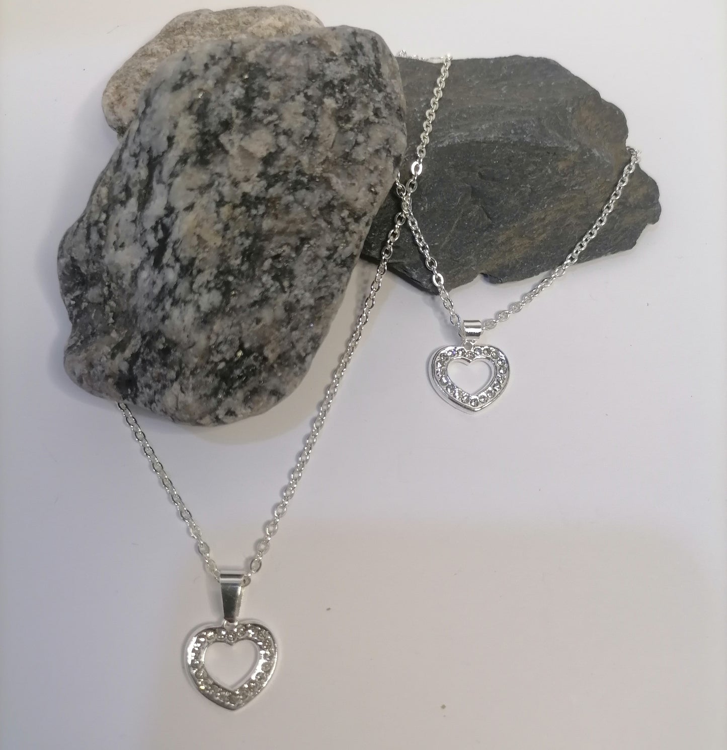 CQ019 | Cadena y dije corazón brillo en acero blanco