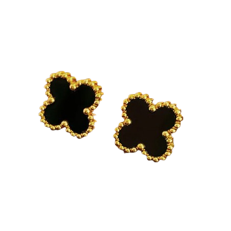 ED010 | Caravanas trébol de cuatro hojas en acero dorado y esmaltado negro