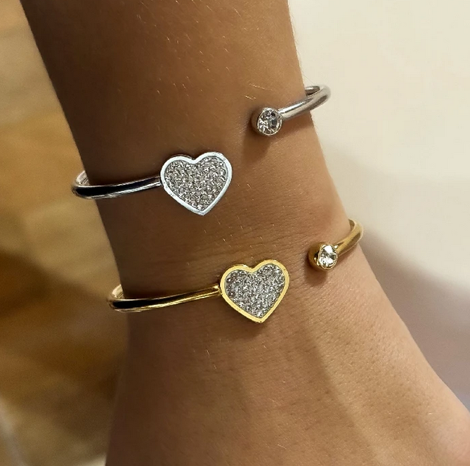 PQ051 | Esclava en acero inoxidable corazón y strass