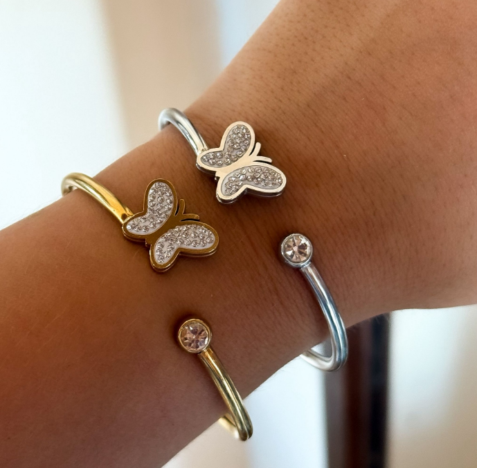 PD039 | Esclava en acero dorado mariposa y strass