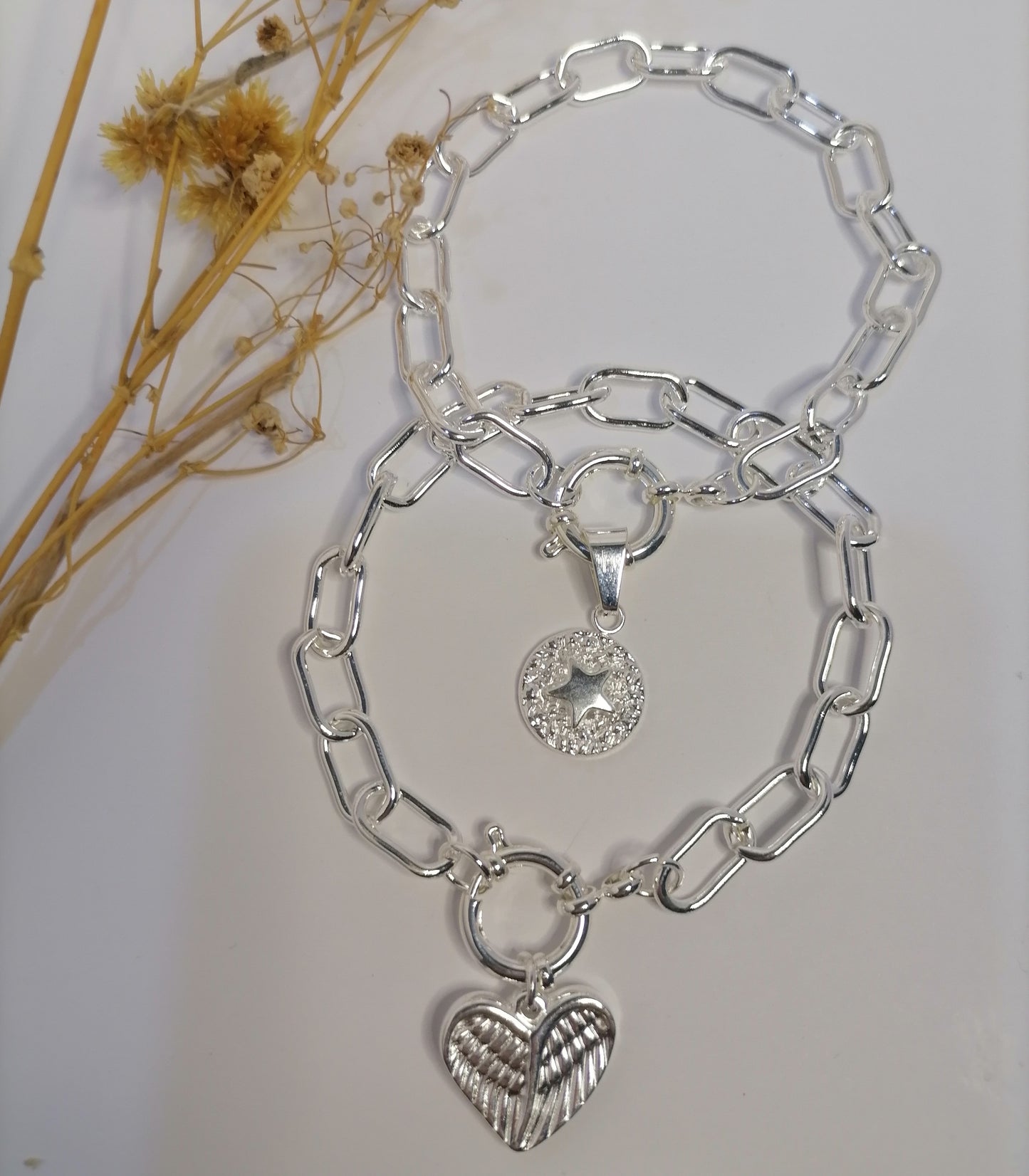 PQ008 | Pulsera con cierre marinero y dije en acero blanco