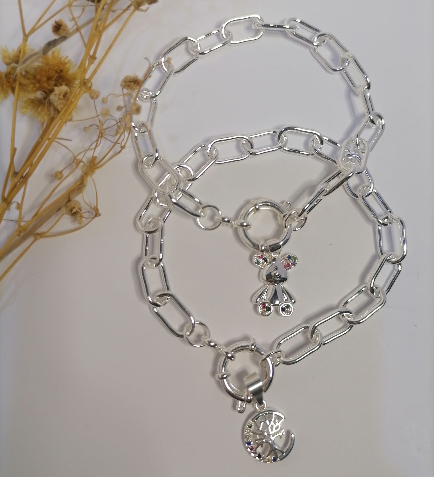 PQ008 | Pulsera con cierre marinero y dije en acero blanco