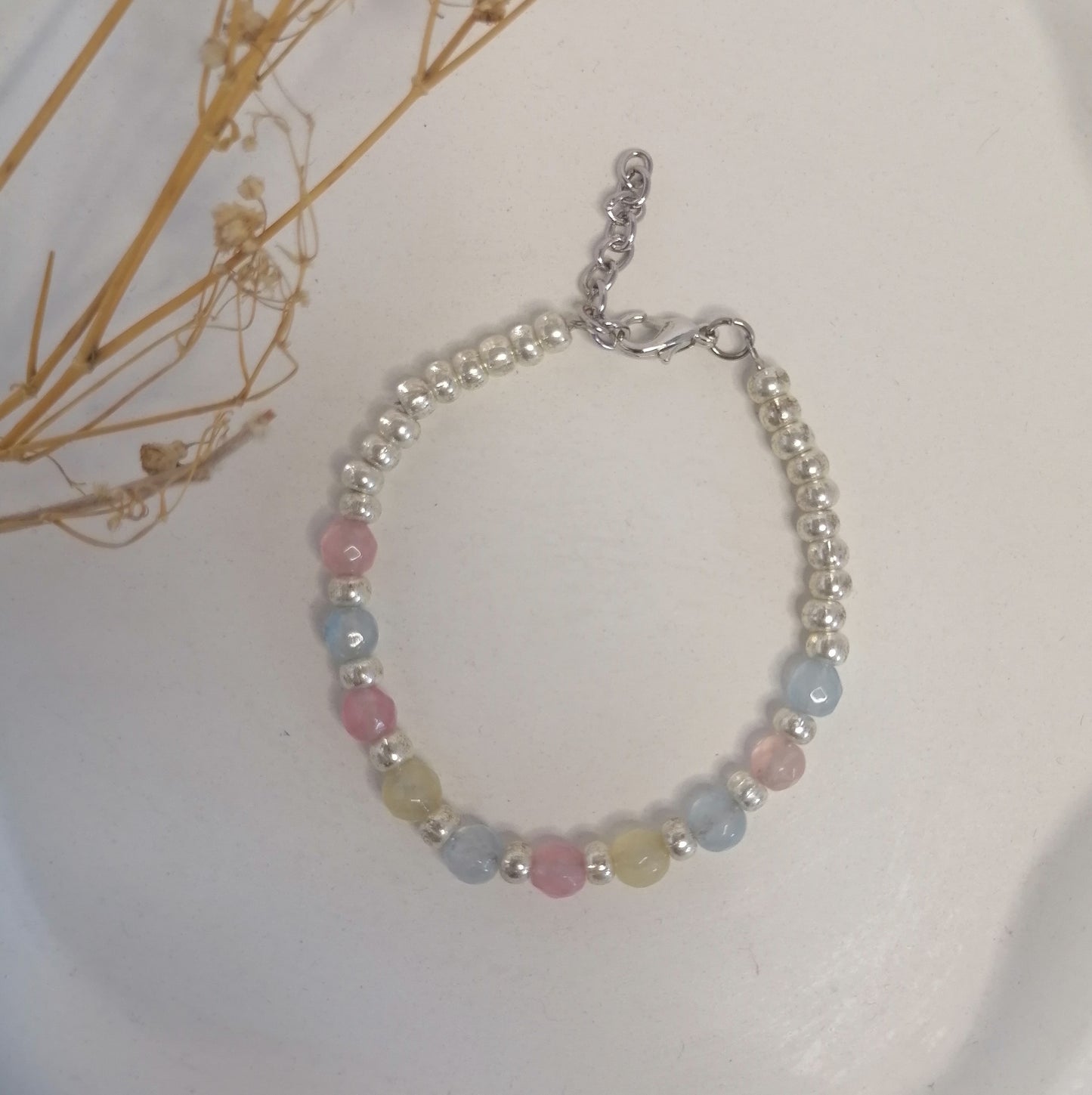 PQ015 | Pulsera plateada con ágatas pastel