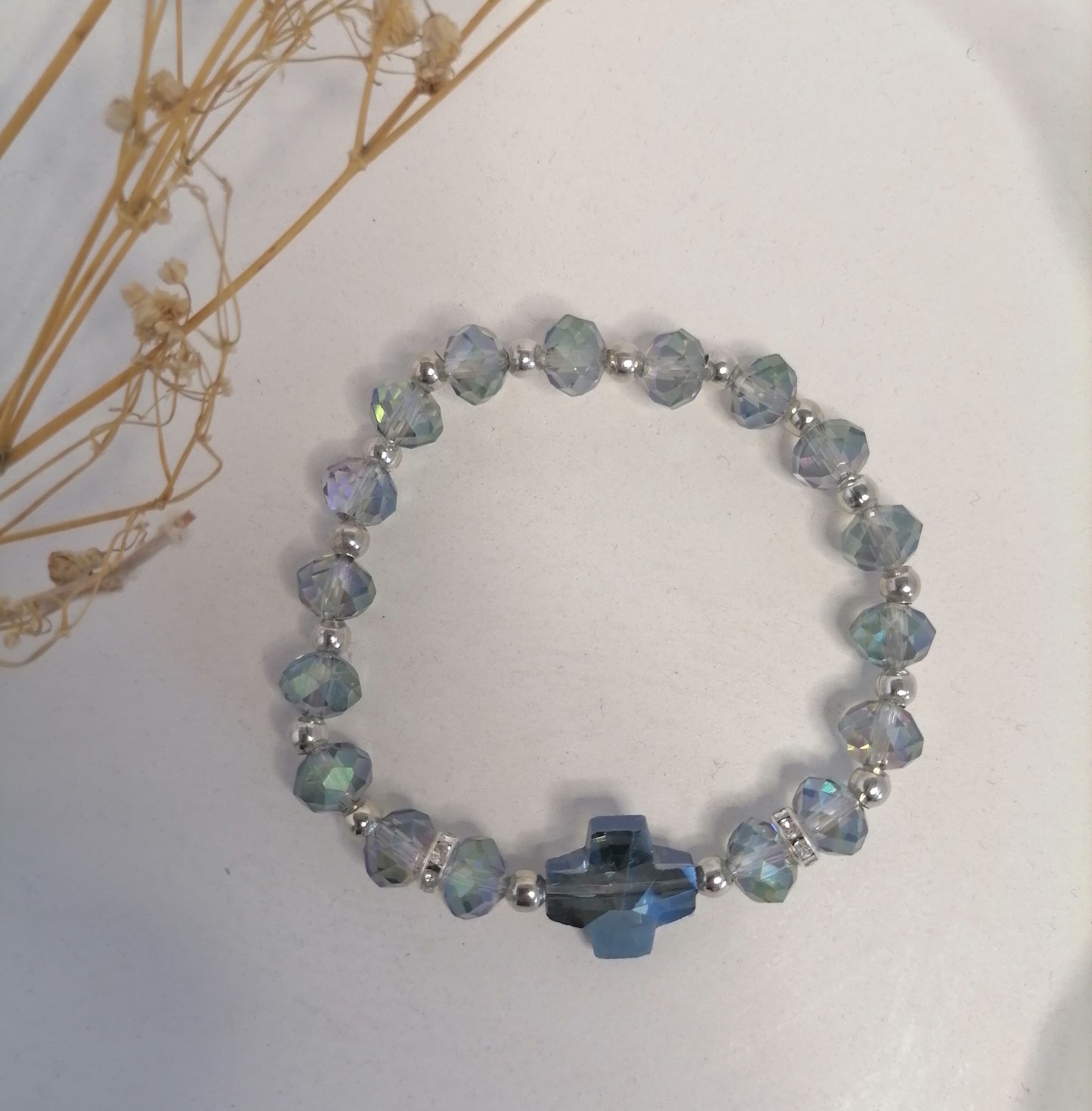 PQ016 | Pulsera plateada cruz de cristal