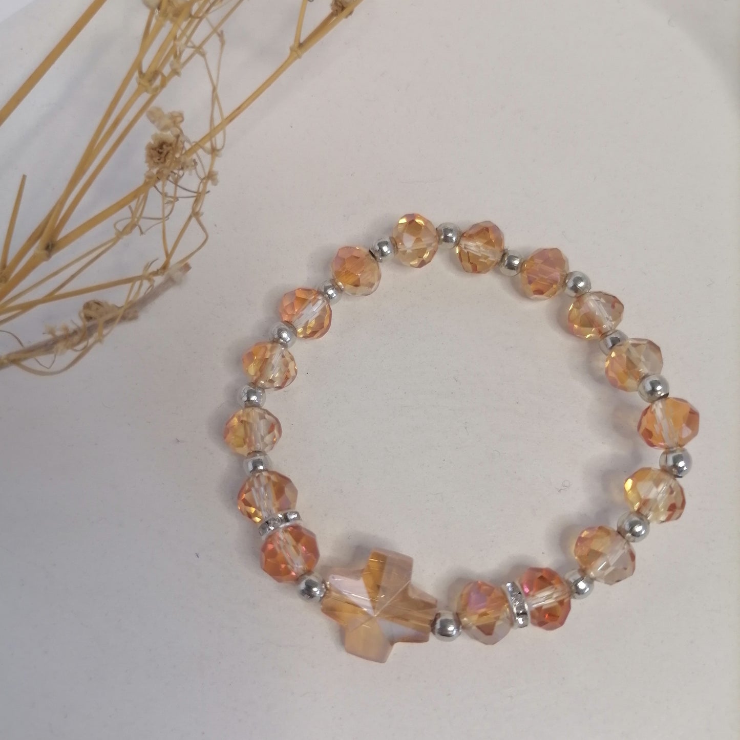 PQ016 | Pulsera plateada cruz de cristal