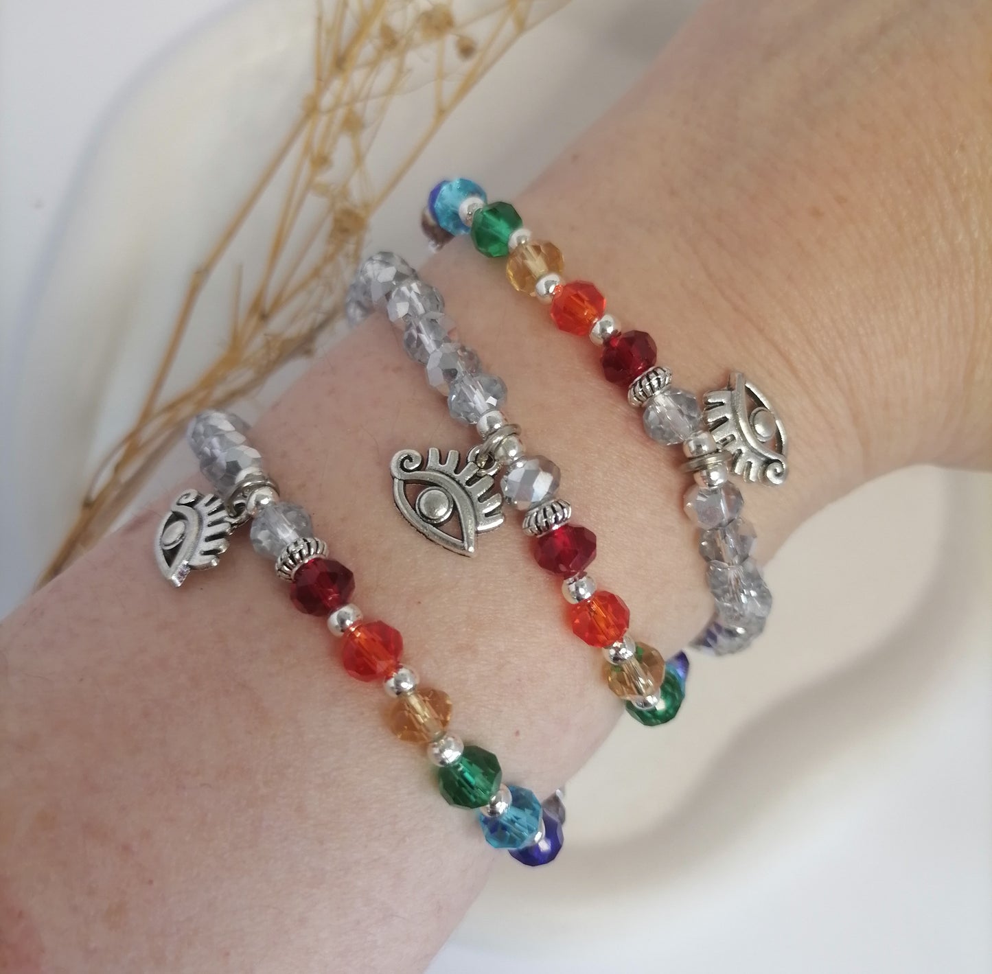 PQ017 | Pulsera plateada protectora 7 chakras de cristal