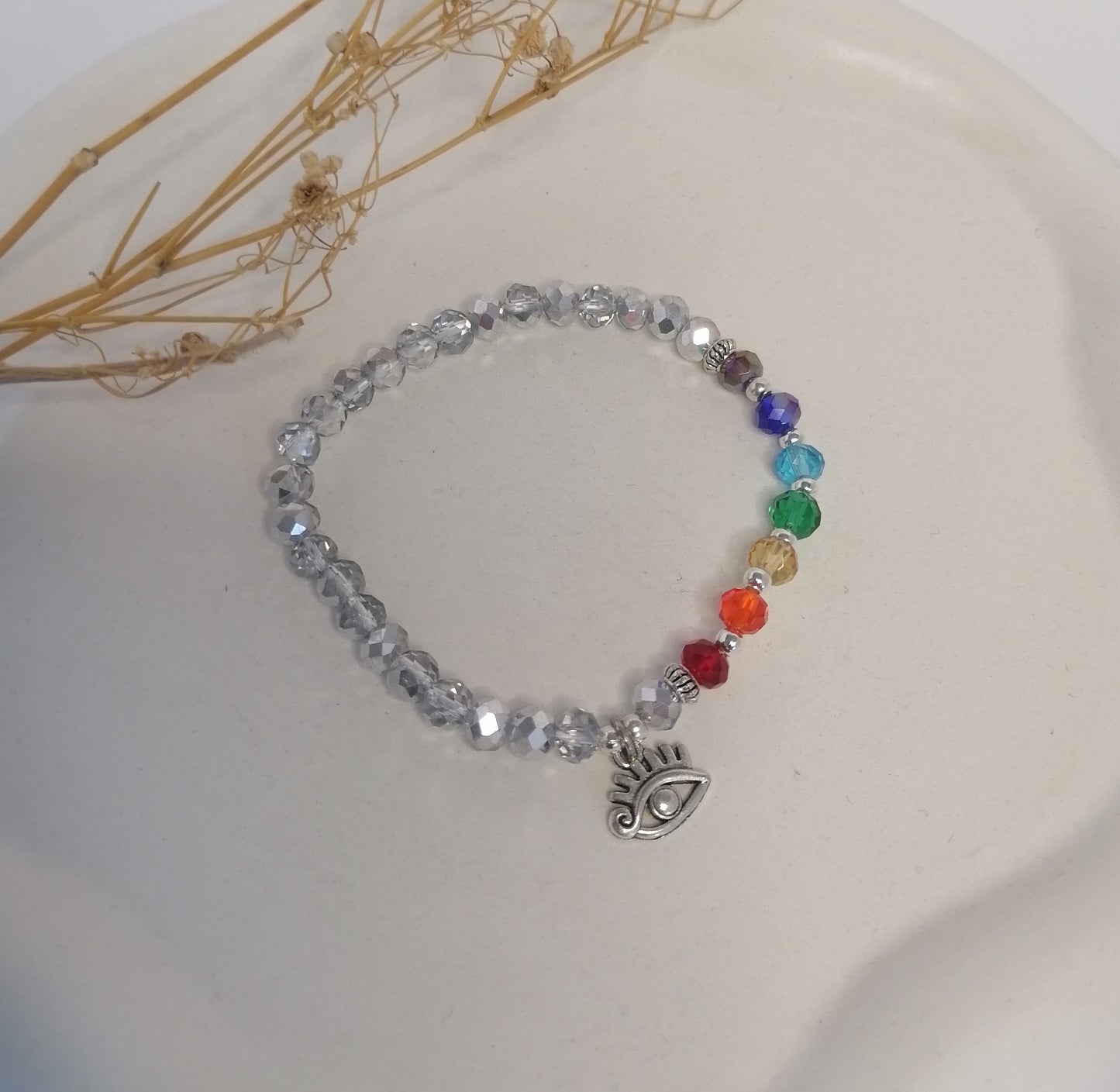 PQ017 | Pulsera plateada protectora 7 chakras de cristal