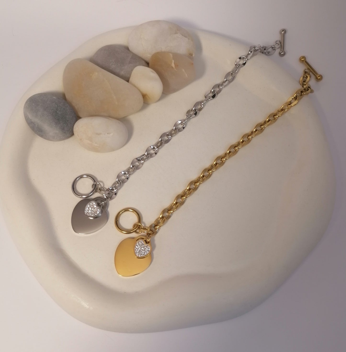 PQ018 | Pulsera acero inoxidable doble corazón