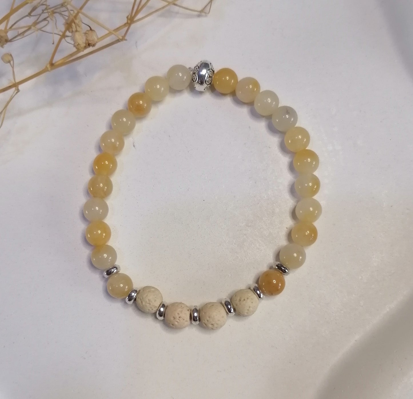 ST024 | Pulsera perlas piedras naturales Jade amarillo - Lava clara