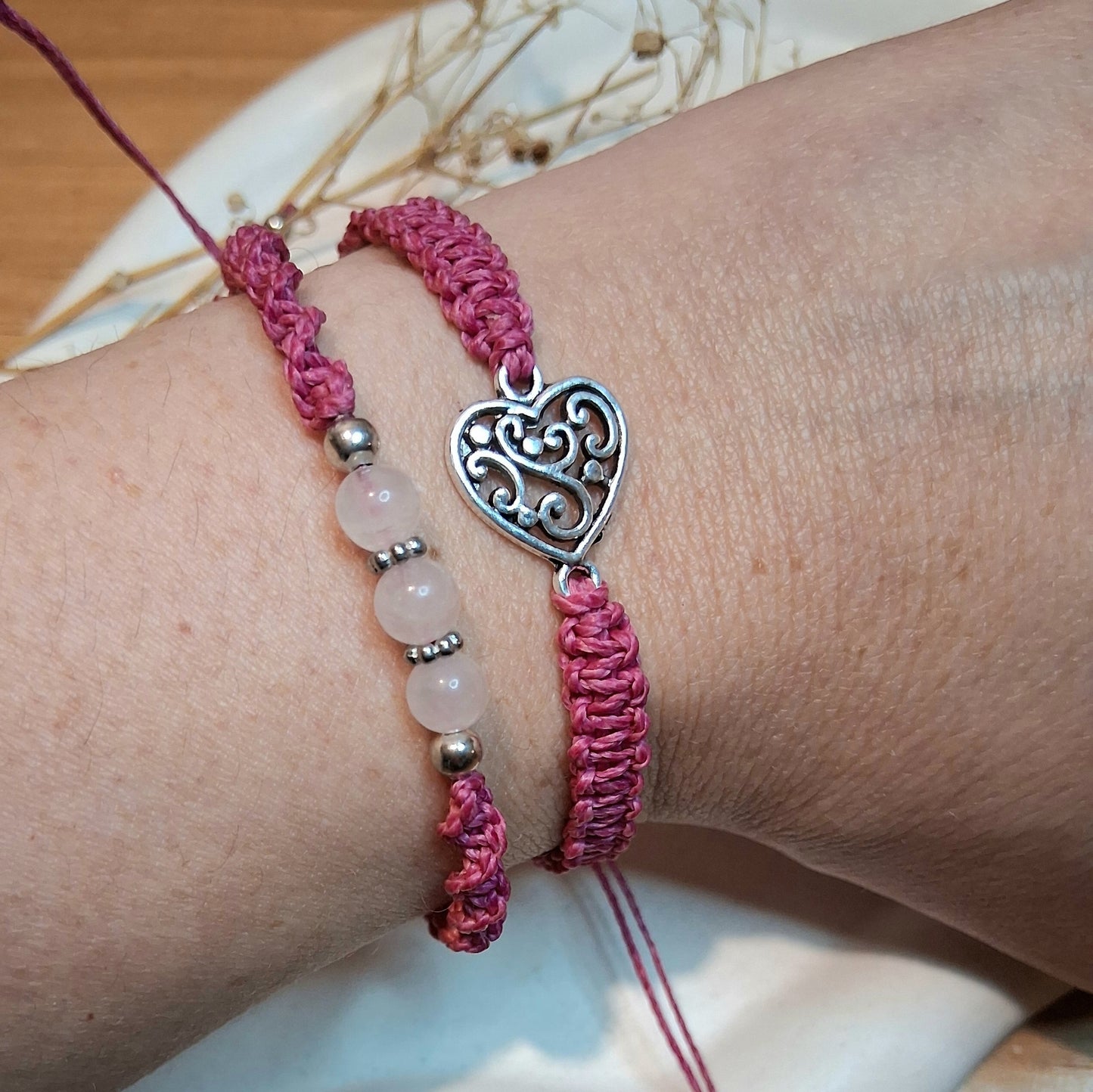 PT020 | Dúo de pulseras ajustables macramé y piedras naturales