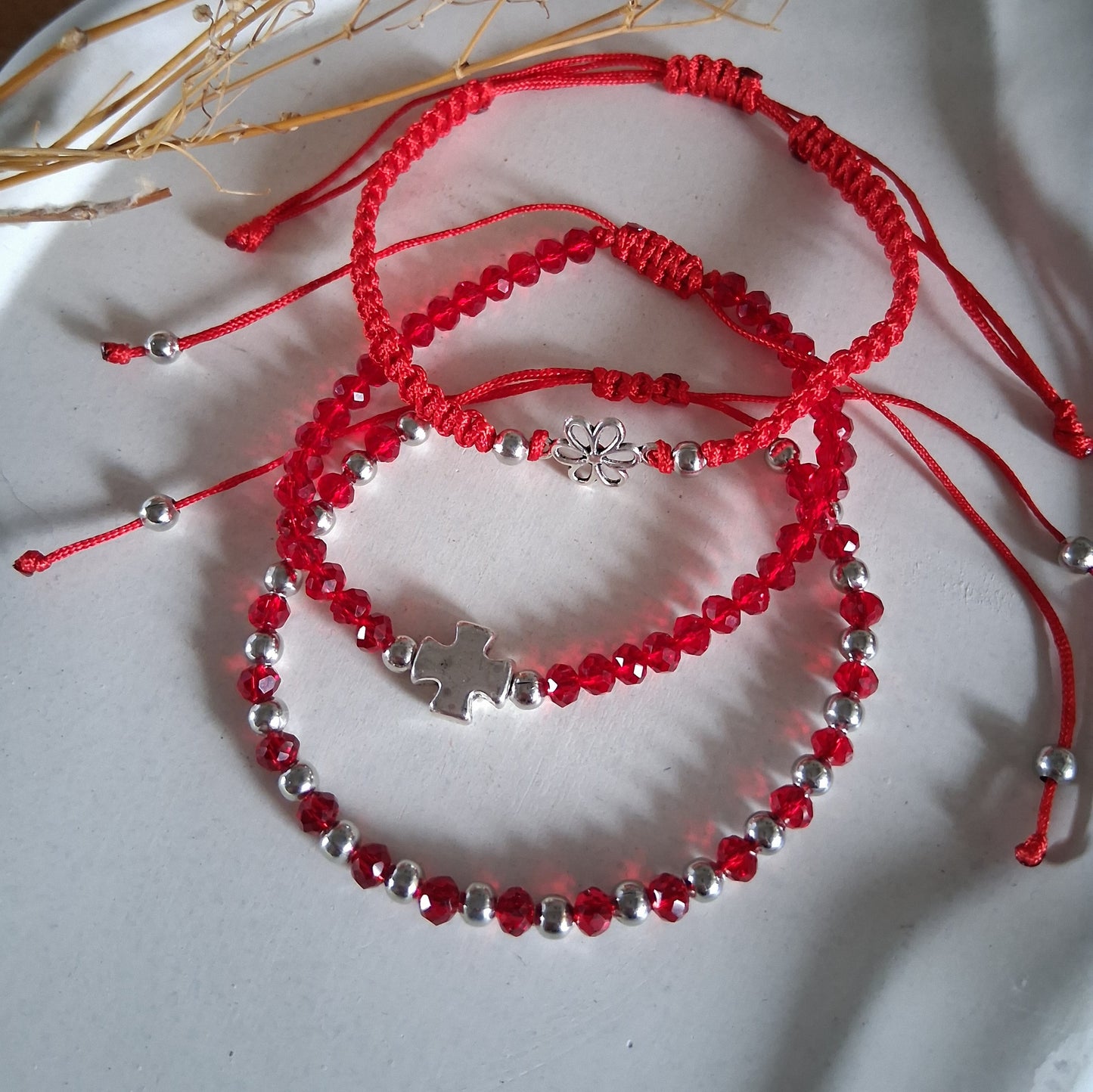 PT028 | Trío de pulseras ajustables macramé y cristales