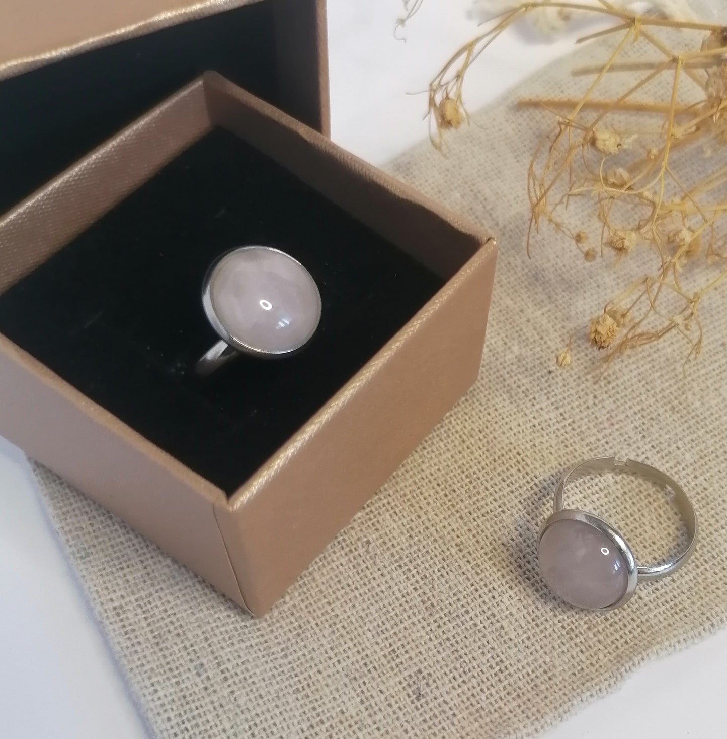 RQ015 | Anillo acero inoxidable regulable con piedra natural pulida