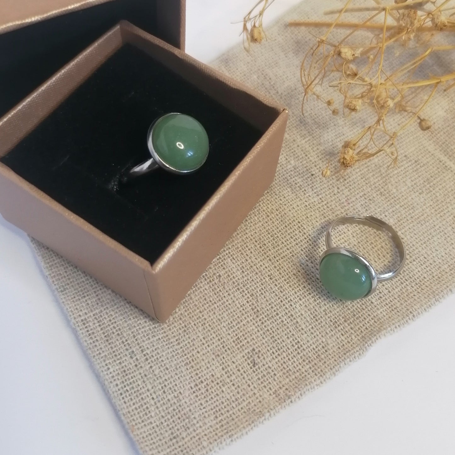 RQ015 | Anillo acero inoxidable regulable con piedra natural pulida