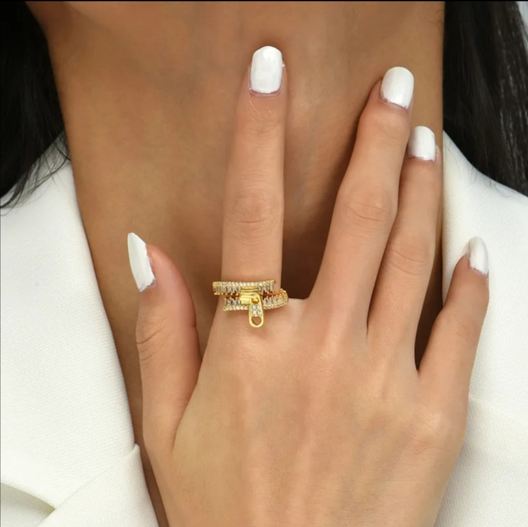 RD006 | Anillo abierto acero dorado zipper