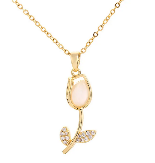 CD015 | Cadena tulipán en acero dorado y circonias
