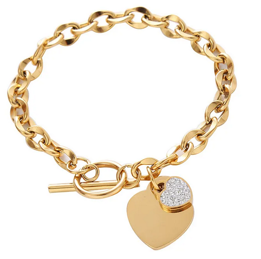 PD010 | Pulsera acero dorado doble corazón