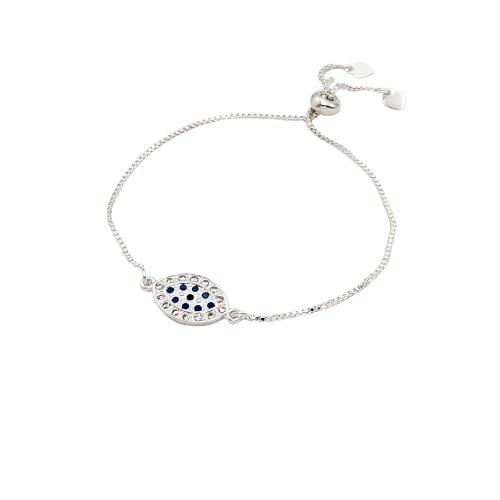 PQ044 | Pulsera ajustable en acero blanco ojo protector y circonias