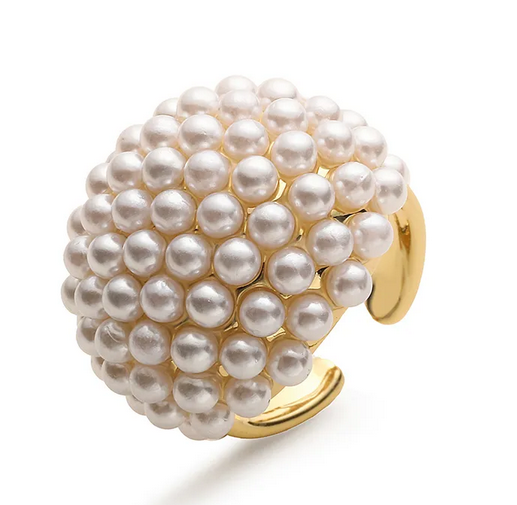 RD001 | Anillo abierto en acero dorado con perlitas